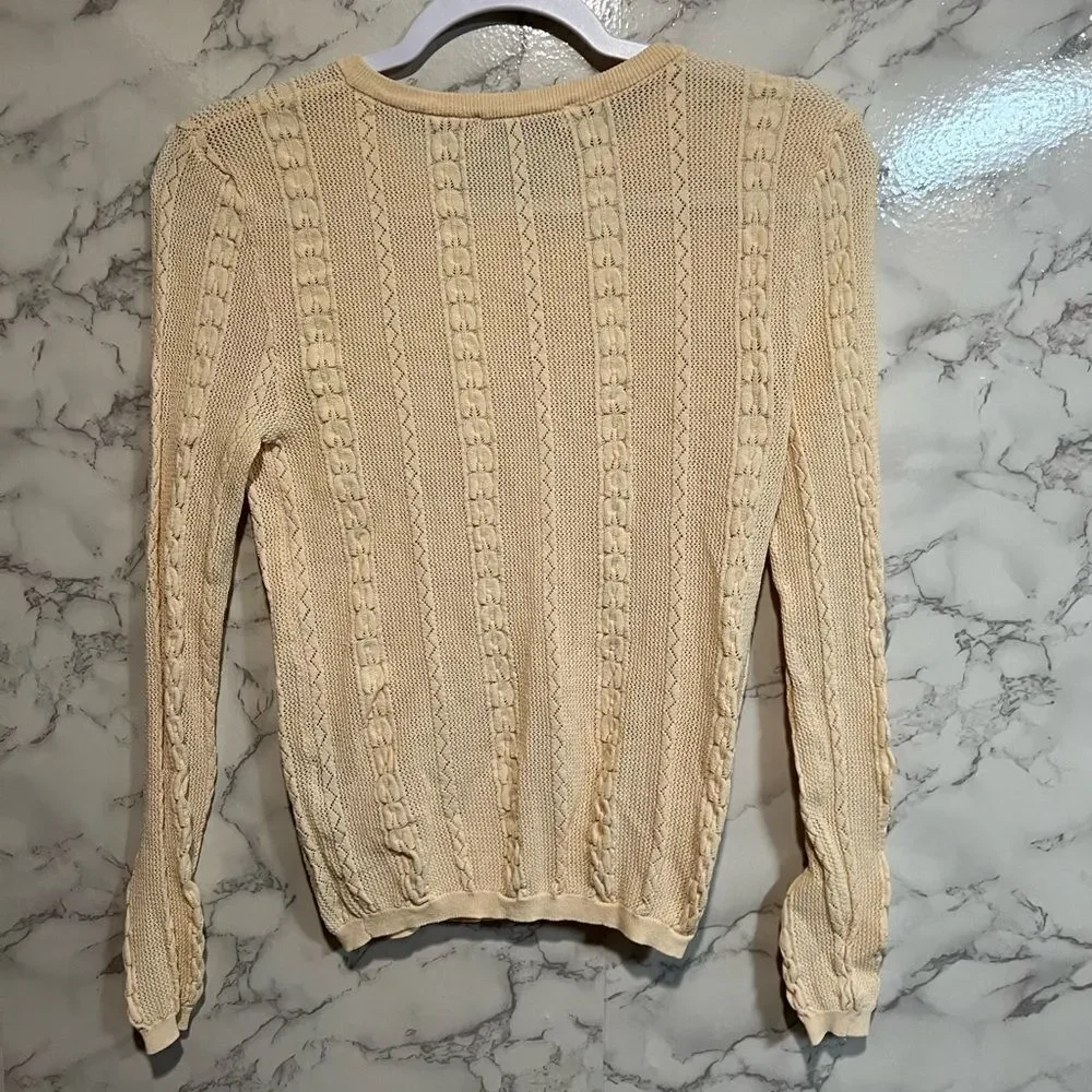 Zara Knit Peach Cream Loose Cable Knit Top 1/4 Button Long Sleeve Size M